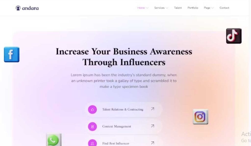 Andara - Influencer & Social Media Agency Template Elementor