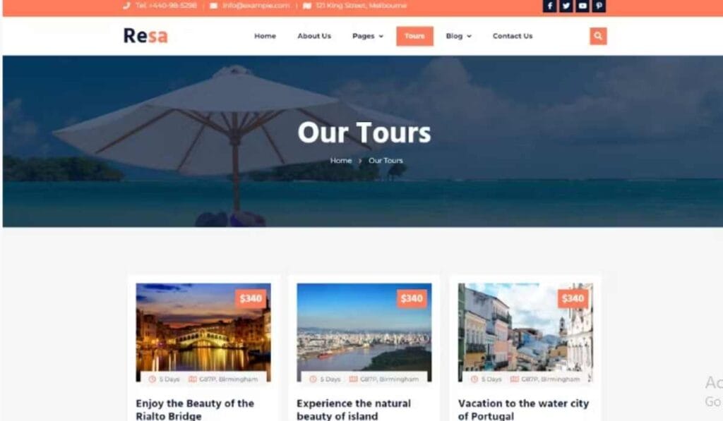Resa - Travel & Tourism Elementor Template