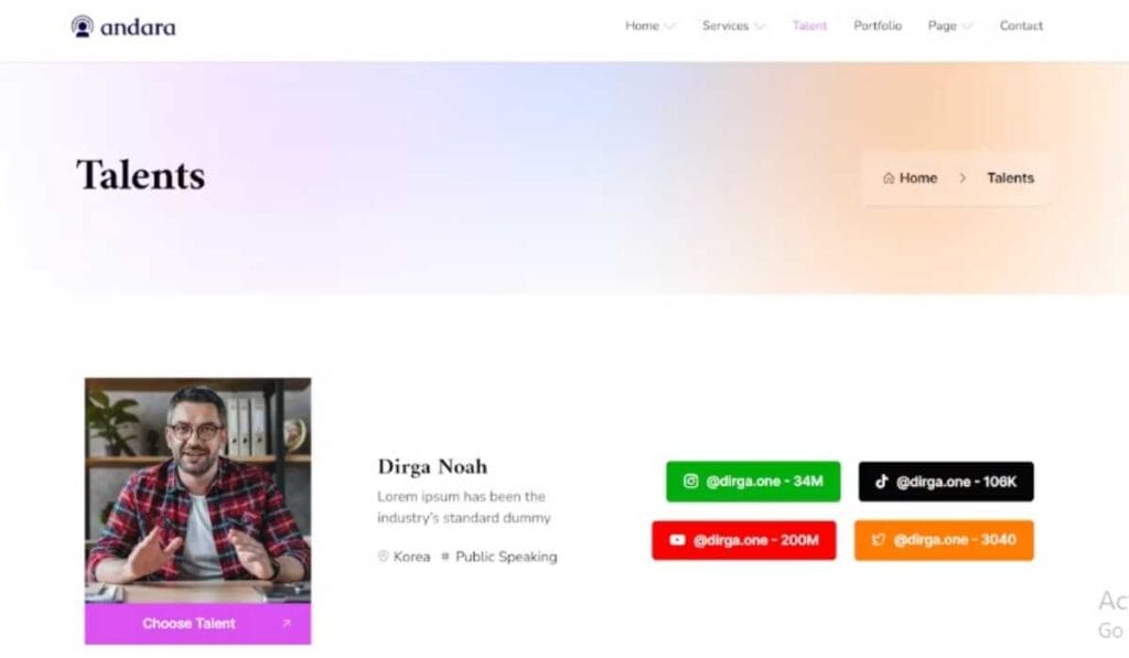 Andara - Influencer & Social Media Agency Template Elementor